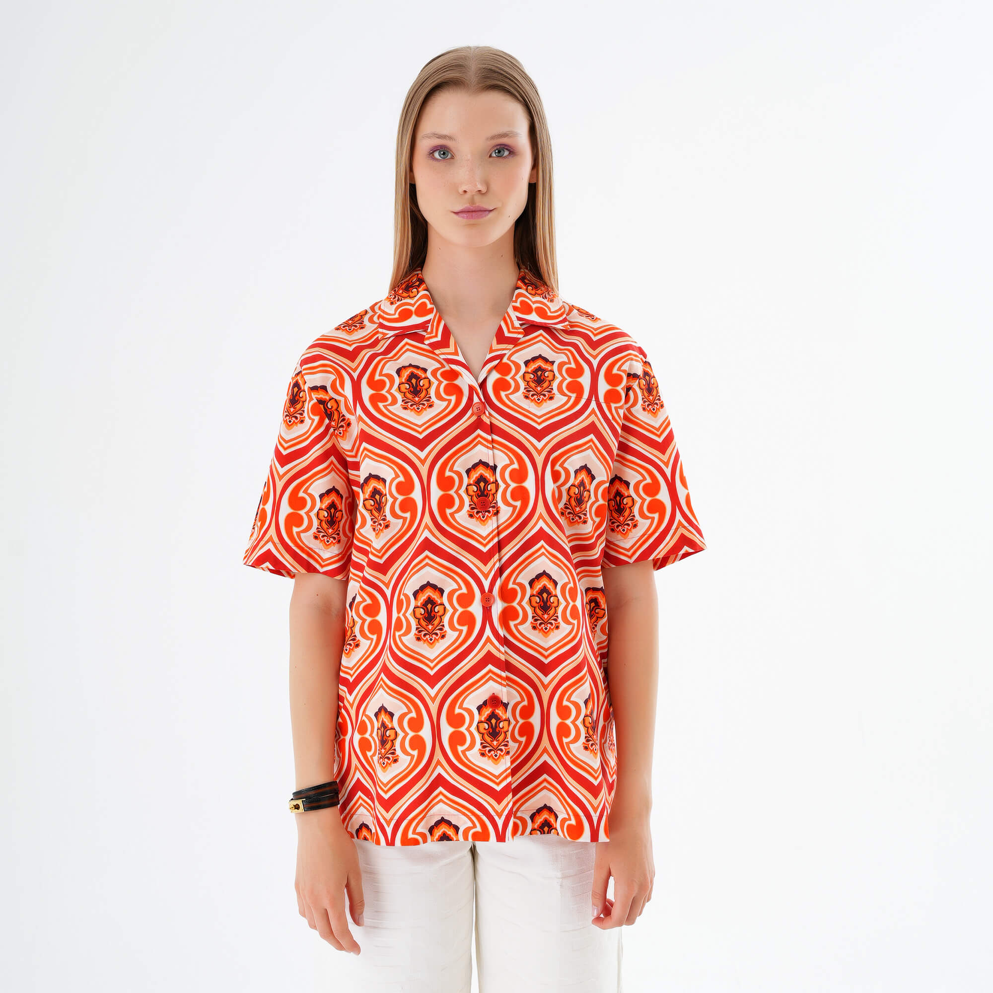 Etro - Orange Printed Cotton Shirt IT38